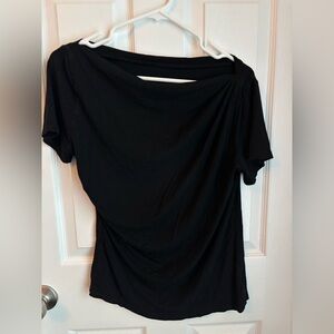 Chicwish Size Large Black Short Sleeve Asymmetric Shoulder Top 100% Cotton